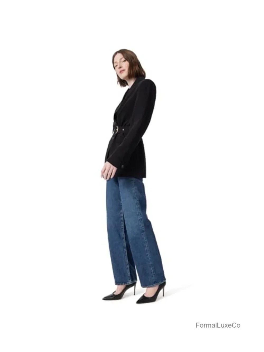 Oversized Double Breasted Belted Wide Blazer with Pockets